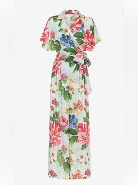 Dolce & Gabbana Blue Floral Print Silk Jumpsuit Size 46 $2595